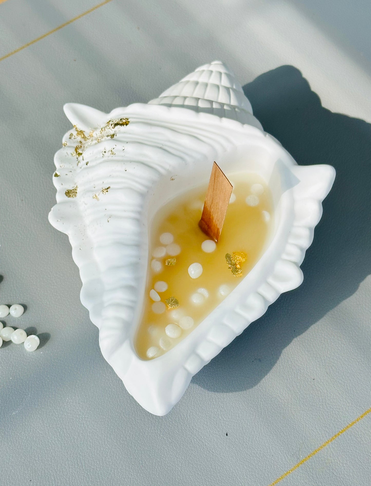 Conch Shell Container Soy Wax Candle – Handmade Scented Candle in Jesmonite Vessel | Unique Housewarming Gift