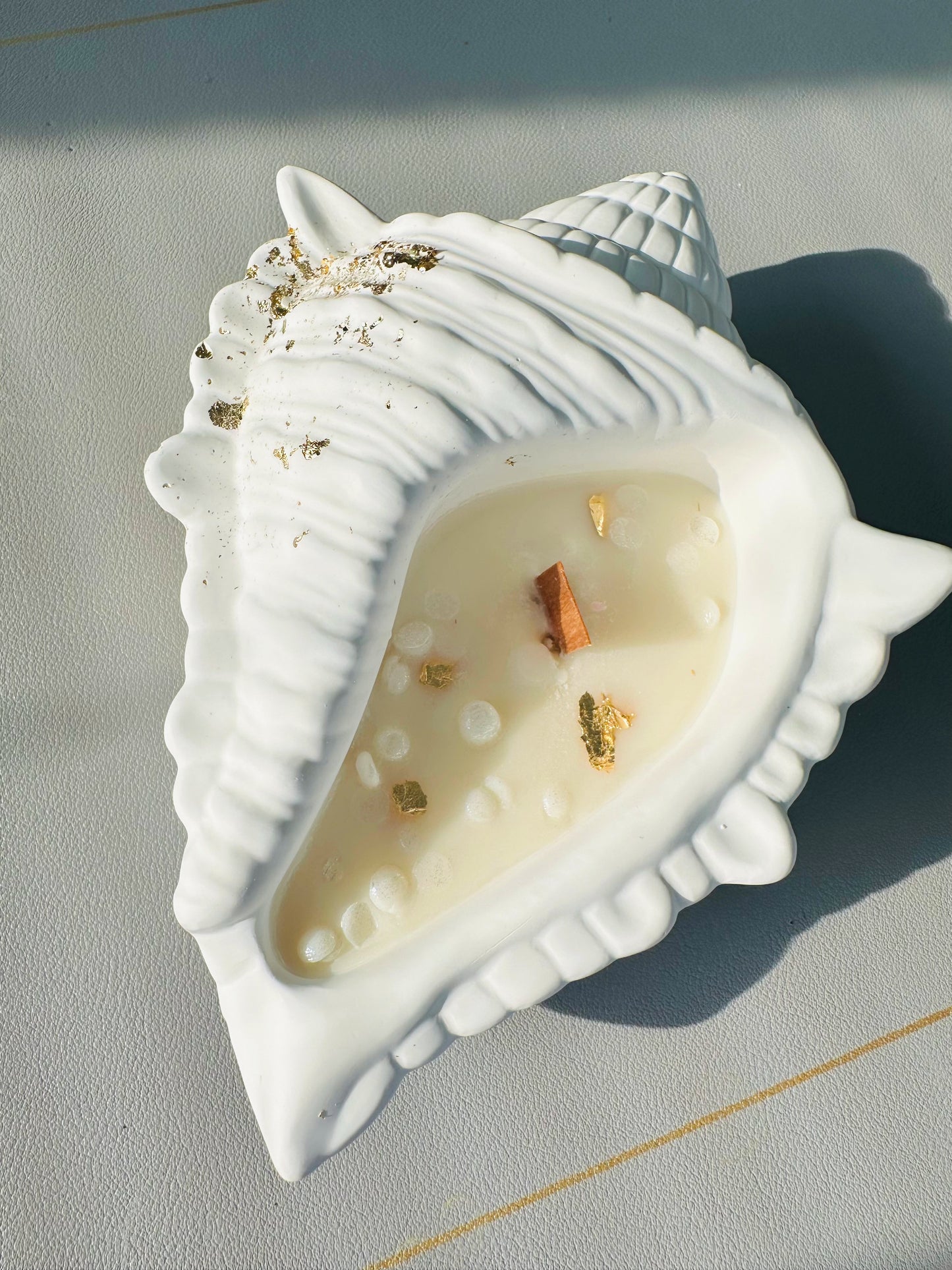 Conch Shell Container Soy Wax Candle – Handmade Scented Candle in Jesmonite Vessel | Unique Housewarming Gift