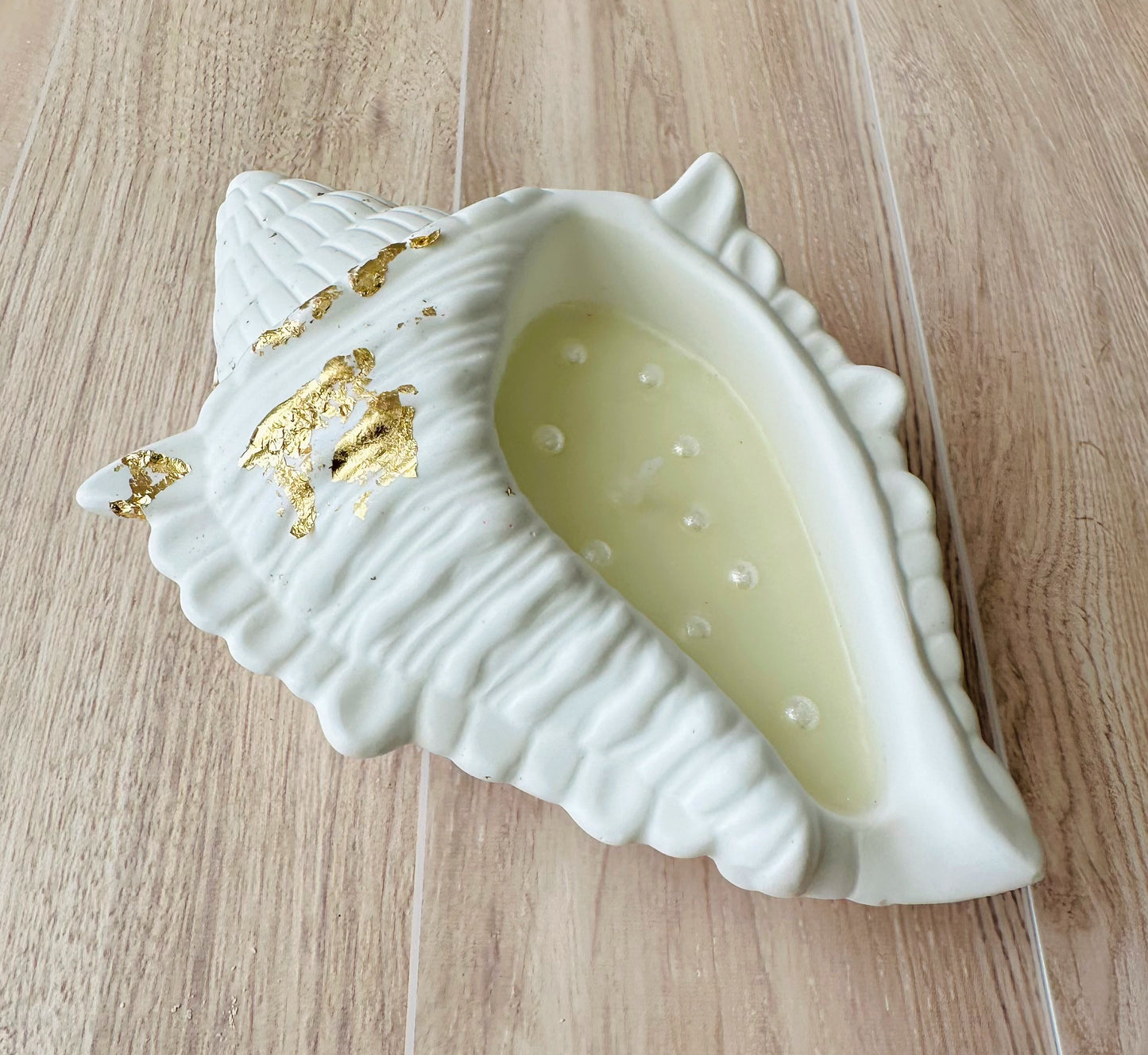 Conch Shell Container Soy Wax Candle – Handmade Scented Candle in Jesmonite Vessel | Unique Housewarming Gift