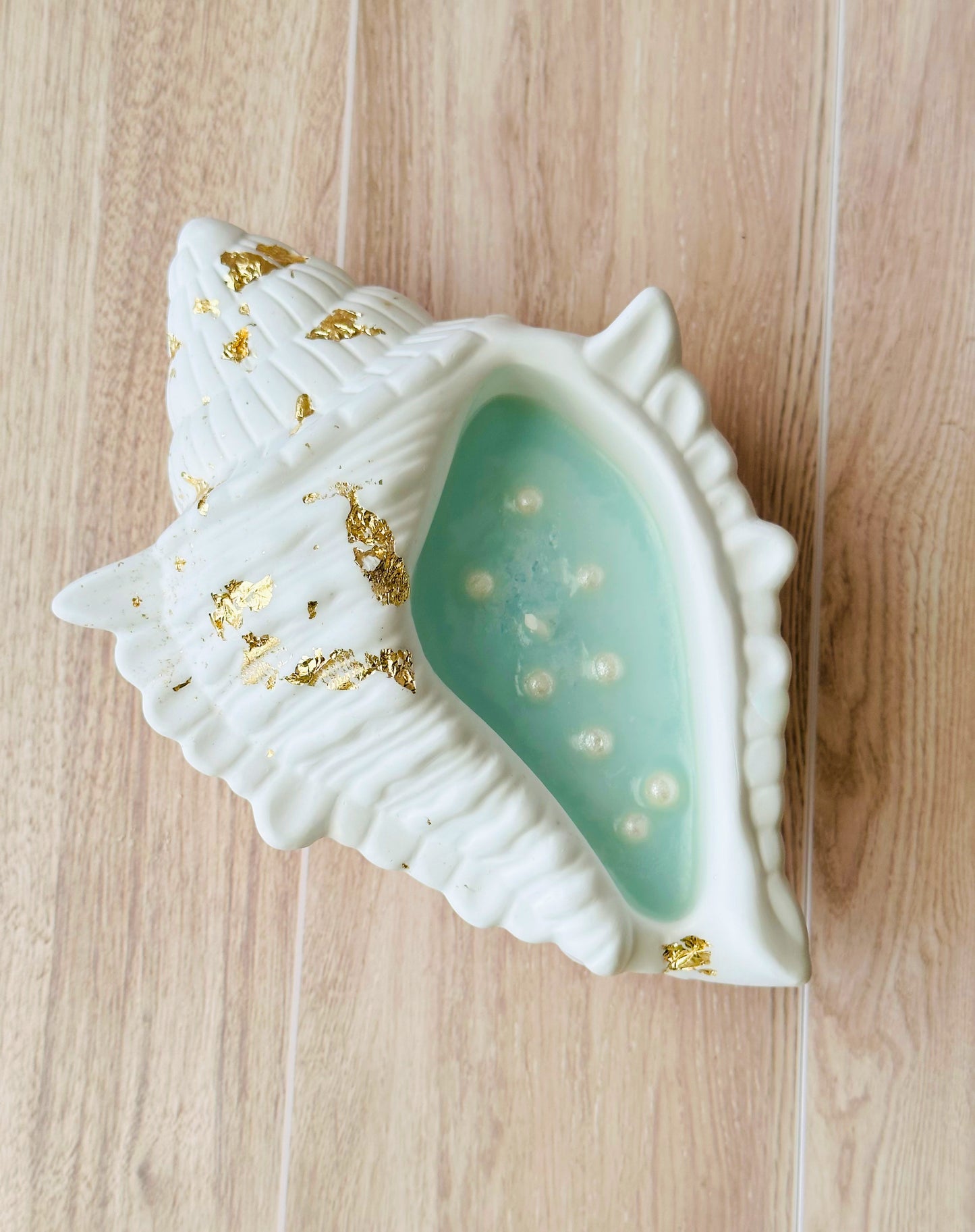 Conch Shell Container Soy Wax Candle – Handmade Scented Candle in Jesmonite Vessel | Unique Housewarming Gift
