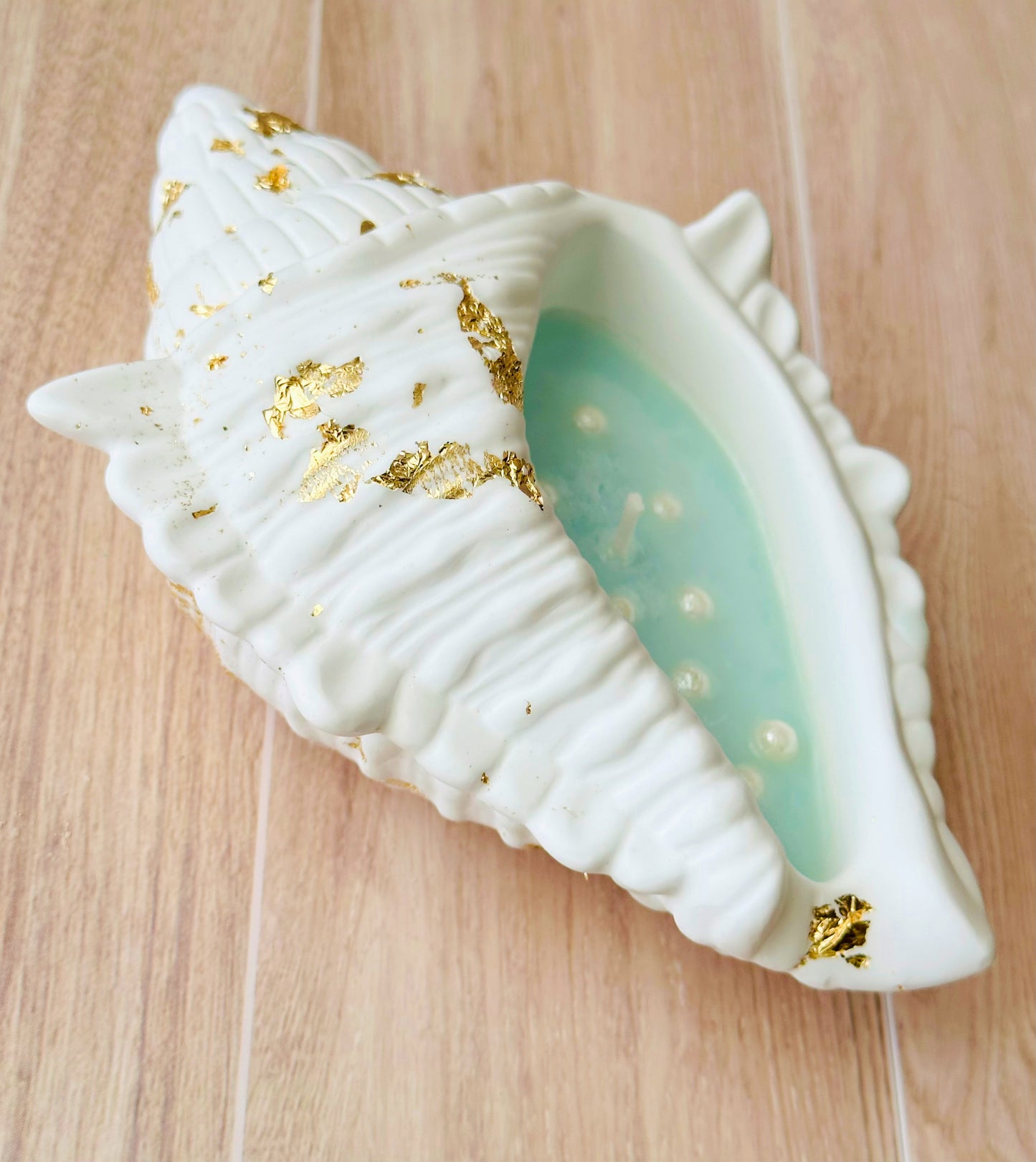 Conch Shell Container Soy Wax Candle – Handmade Scented Candle in Jesmonite Vessel | Unique Housewarming Gift