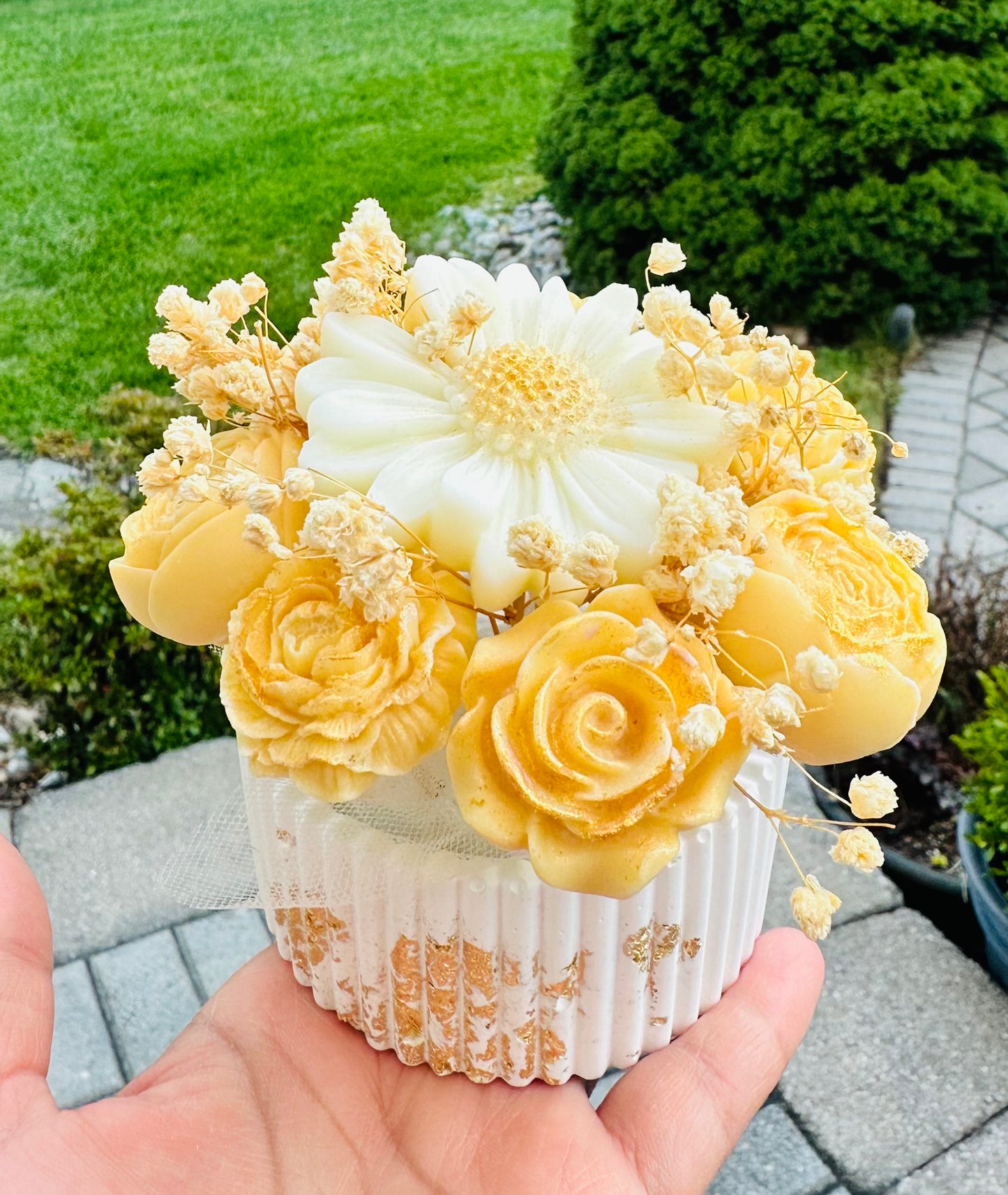 Bouquet of Scented Soy Candle Flowers – Handmade Luxury Gift in Reusable Ceramic Bowl | Valentine's Day, Birthday, or Just Because